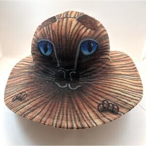 Tide‎ Fashion Wide Brim Sun Hat Cat Face Summer Straw Beach Blue Eyes Animal